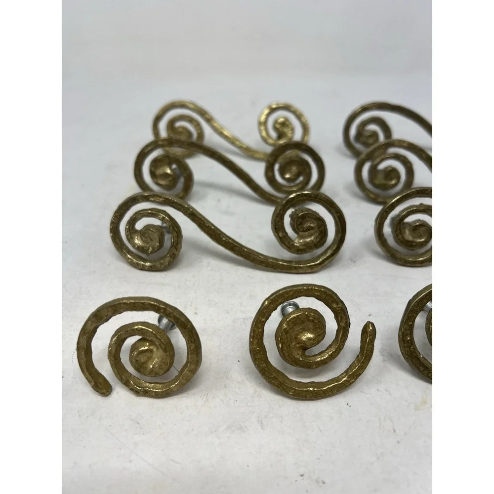 Brass Spiral Scroll‎ Cabinet Knobs Pulls Handles Hardware Brutalist Set of 11